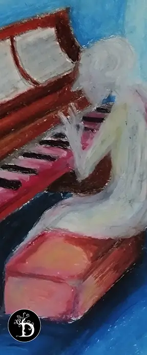 fantôme au piano création traditionnelle draculyre illustratrice