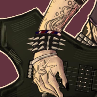 détail main de Martyev jouant de la guitare création numérique draculyre illustratrice
