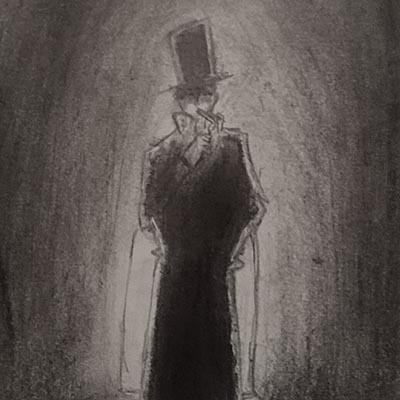 détail Jack l'éventreur création traditionnelle draculyre illustratrice